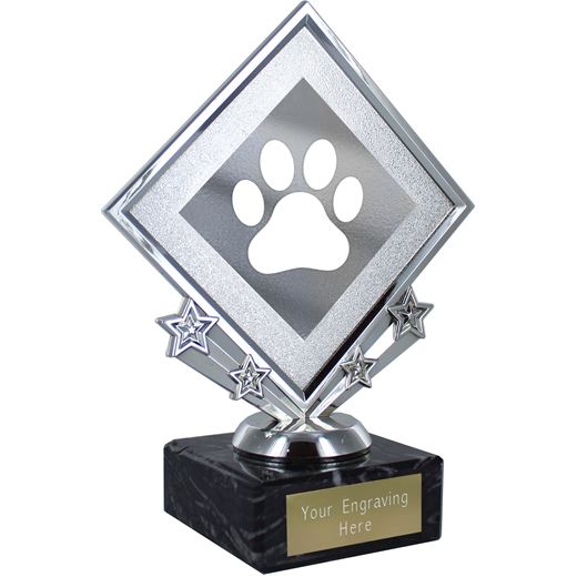 Diamond Dog Paw Trophy on Marble Base Silver 18.5cm (7.25")