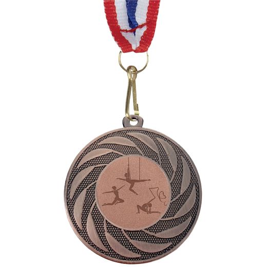 Spiral Glory Female Gymnastics Medal with Medal Ribbon Bronze 50mm (2")