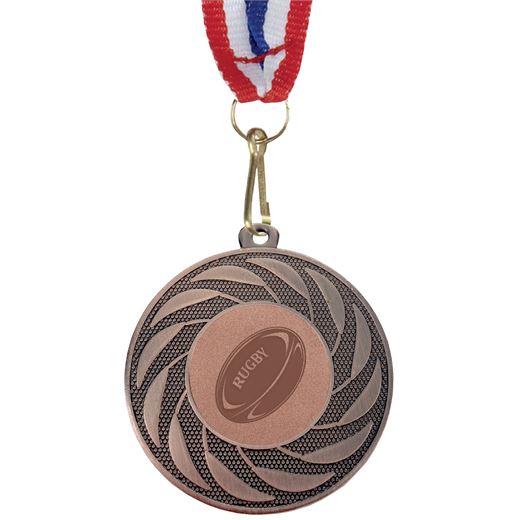 Spiral Glory Rugby Ball Medal with Medal Ribbon Bronze 50mm (2")