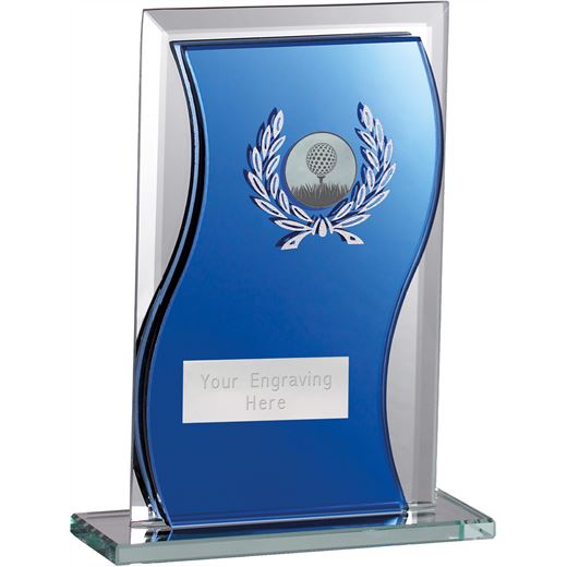 Golf Ball Glass Plaque Award Blue & Clear 16.5cm (6.5")