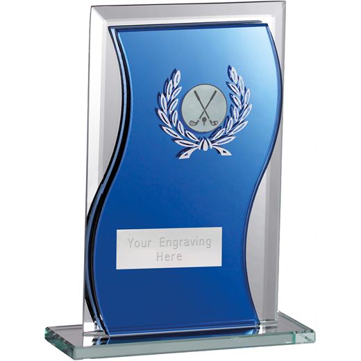 Golf Clubs Glass Plaque Award Blue & Clear 16.5cm (6.5")