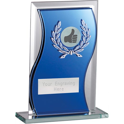 Thumbs Up Glass Plaque Award Blue & Clear 16.5cm (6.5")
