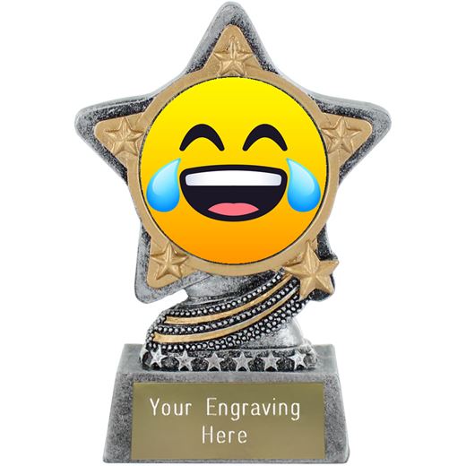 Face With Tears Of Joy Emoji Trophy by Infinity Stars Antique Silver 10cm (4")