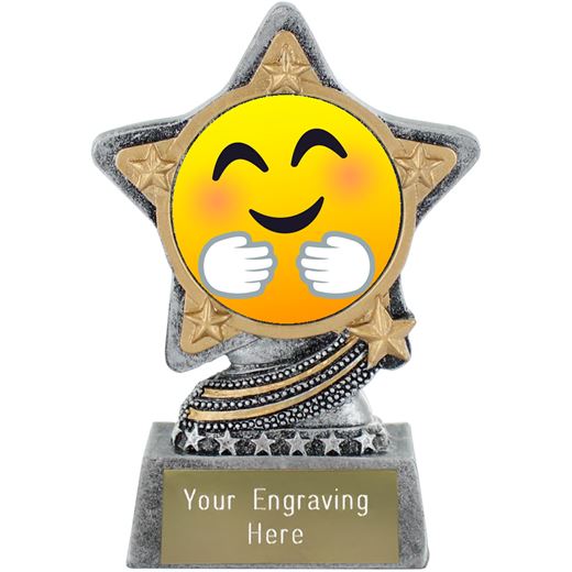 Hugging Face Emoji Trophy by Infinity Stars Antique Silver 10cm (4")