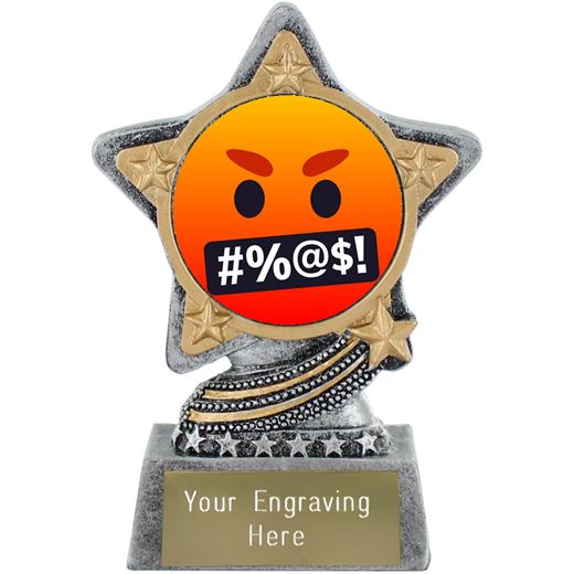 Face With Symbols On Mouth Emoji Trophy by Infinity Stars Antique Silver 10cm (4")