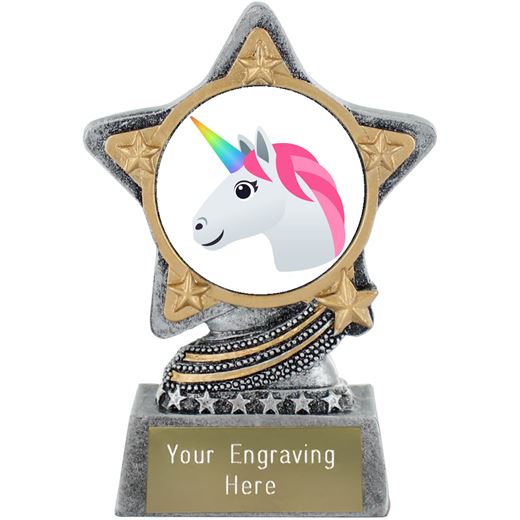 Unicorn Emoji Trophy by Infinity Stars Antique Silver 10cm (4")
