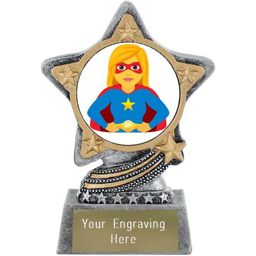 Woman Superhero Emoji Trophy by Infinity Stars Antique Silver 10cm (4")