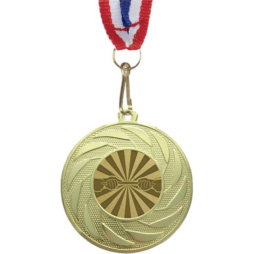 Spiral Glory Tug of War Medal with Medal Ribbon Gold 50mm (2")