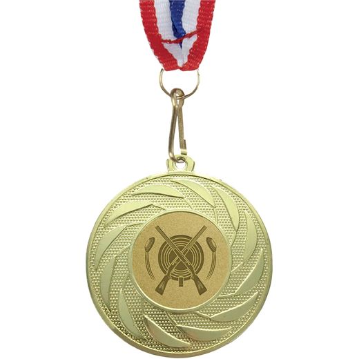 Spiral Glory Clay Pigeon Shooting Medal with Medal Ribbon Gold 50mm (2")