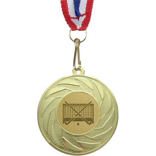 Spiral Glory Hockey Medal with Medal Ribbon Gold 50mm (2")