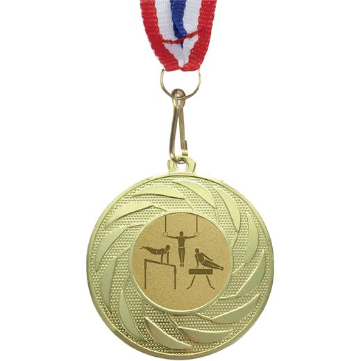 Spiral Glory Male Gymnastics Medal with Medal Ribbon Gold 50mm (2")