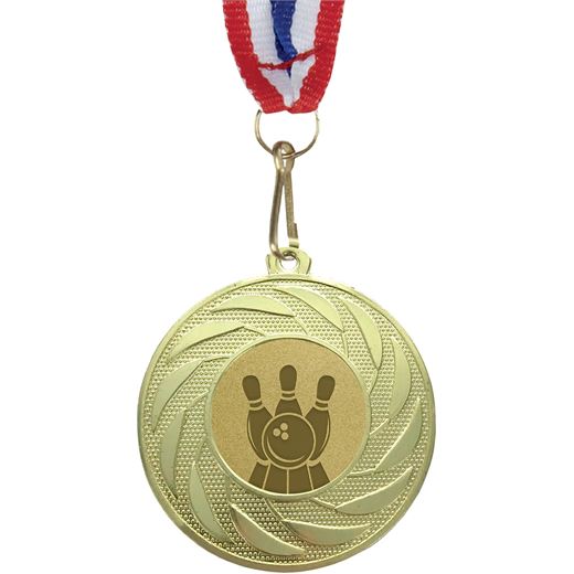 Spiral Glory Tenpin Bowling Medal with Medal Ribbon Gold 50mm (2")