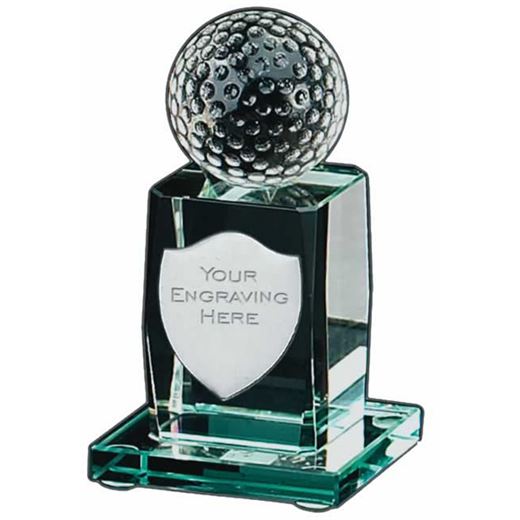 3D Golfing Glass Award with Shield Engraving Plate 11cm (4.25")