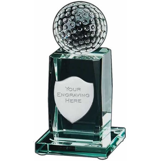 3D Golfing Glass Award with Shield Engraving Plate 14cm (5.5")