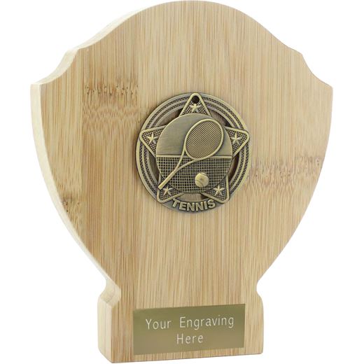 Bamboo Tennis Trophy Shield Antique Gold 15cm (6")