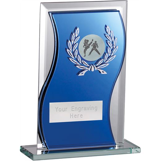 Taekwondo Glass Plaque Award Blue & Clear 16.5cm (6.5")