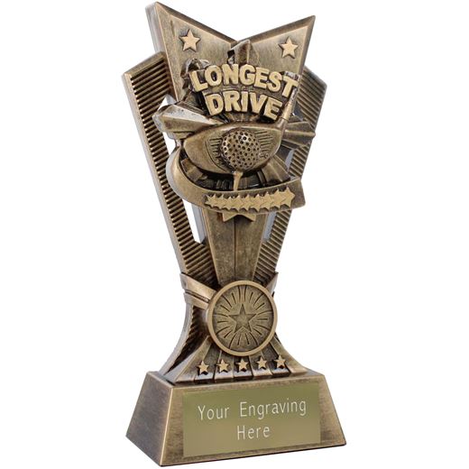 Spectre Golf Longest Drive Trophy Antique Gold 17.5cm (6.75")