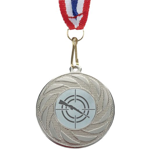 Spiral Glory Rifle Shooting Medal with Medal Ribbon Silver 50mm (2")