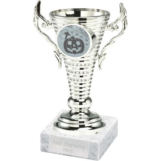 Halloween Trophy Cup on White Marble Base Silver 12.5cm (5")