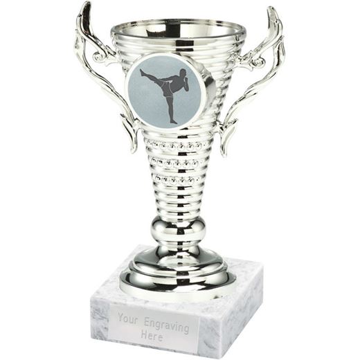 Kickboxing Trophy Cup on White Marble Base Silver 12.5cm (5")