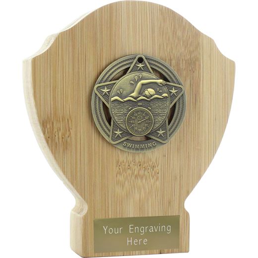 Bamboo Swimming Trophy Shield Antique Gold 13cm (5")