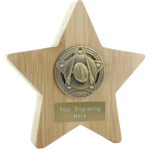 Bamboo Rugby Trophy Star Antique Gold 14cm (5.5")