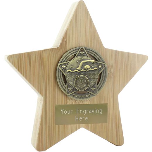 Bamboo Swimming Trophy Star Antique Gold 14cm (5.5")