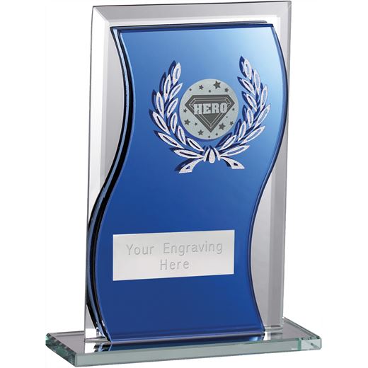 Hero Glass Plaque Award Blue & Clear 12.5cm (5")